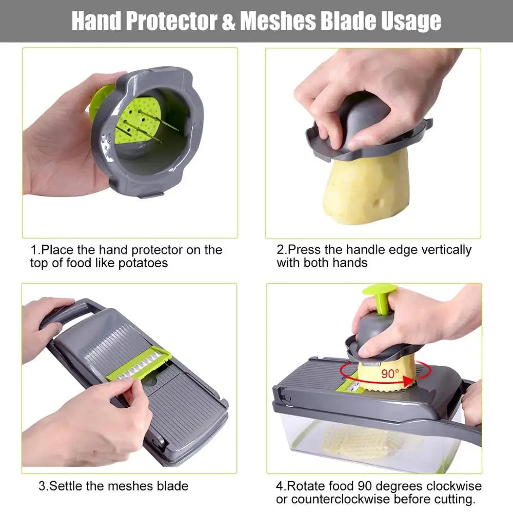 Vegetable Chopper Hand Protector and Meshes Blade Usage